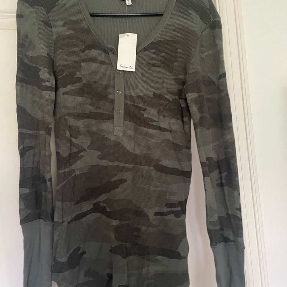 Splendid Camo Henley Top
